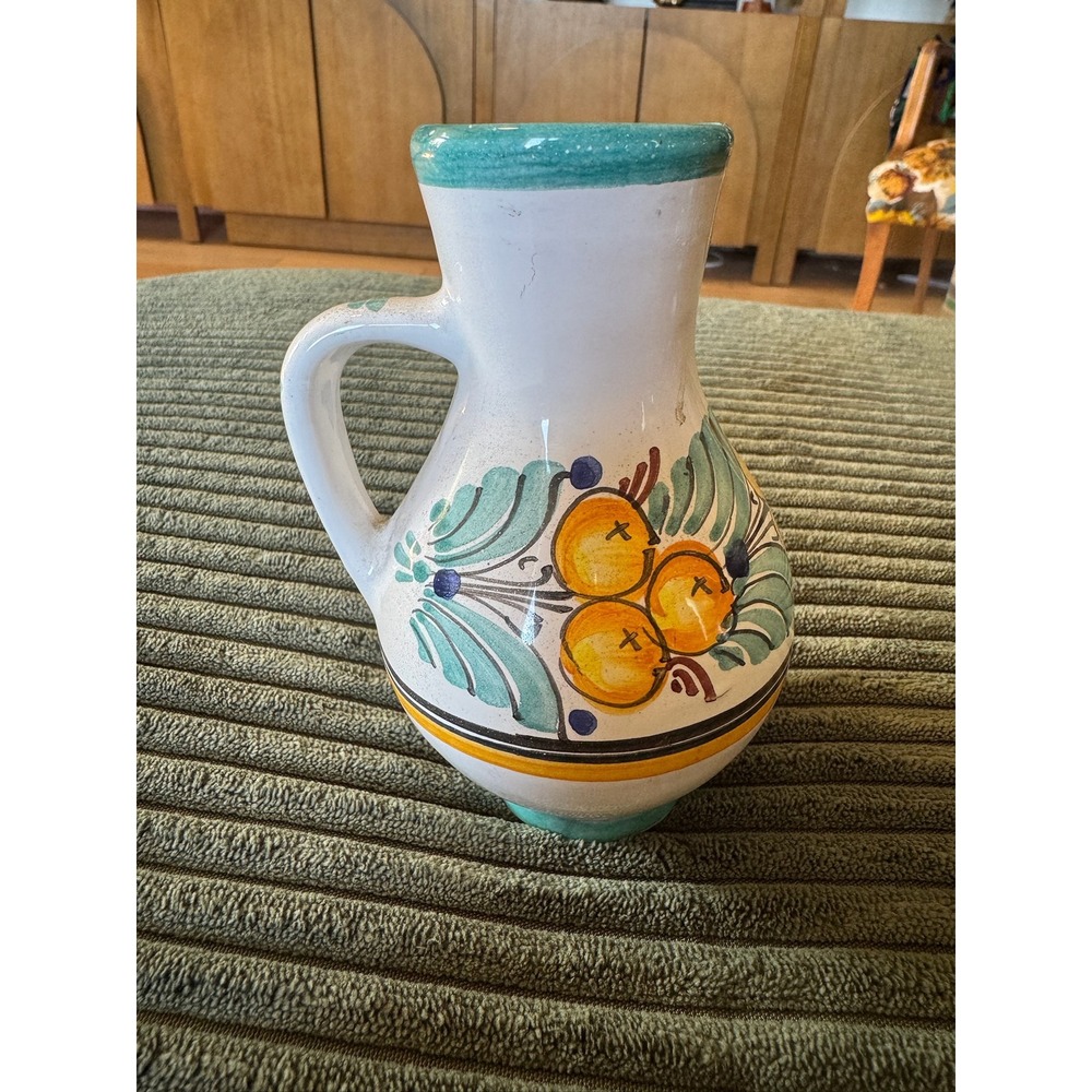 Vintage Hand Painted Art‎ Pottery Vase Floral Fruit Italian Style Home Decor